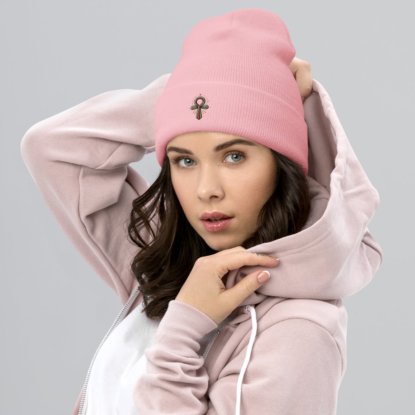 Cuffed Beanie - Colorful Ankh - Key of Life Beanies Refine Zone Baby Pink