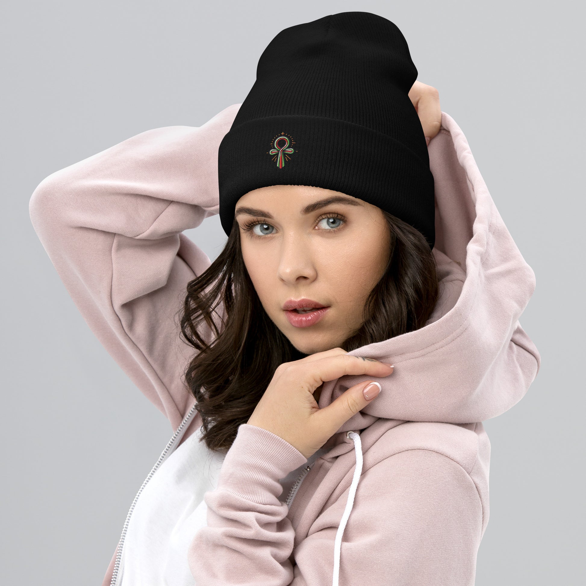 Cuffed Beanie - Colorful Ankh - Key of Life Beanies Refine Zone Black