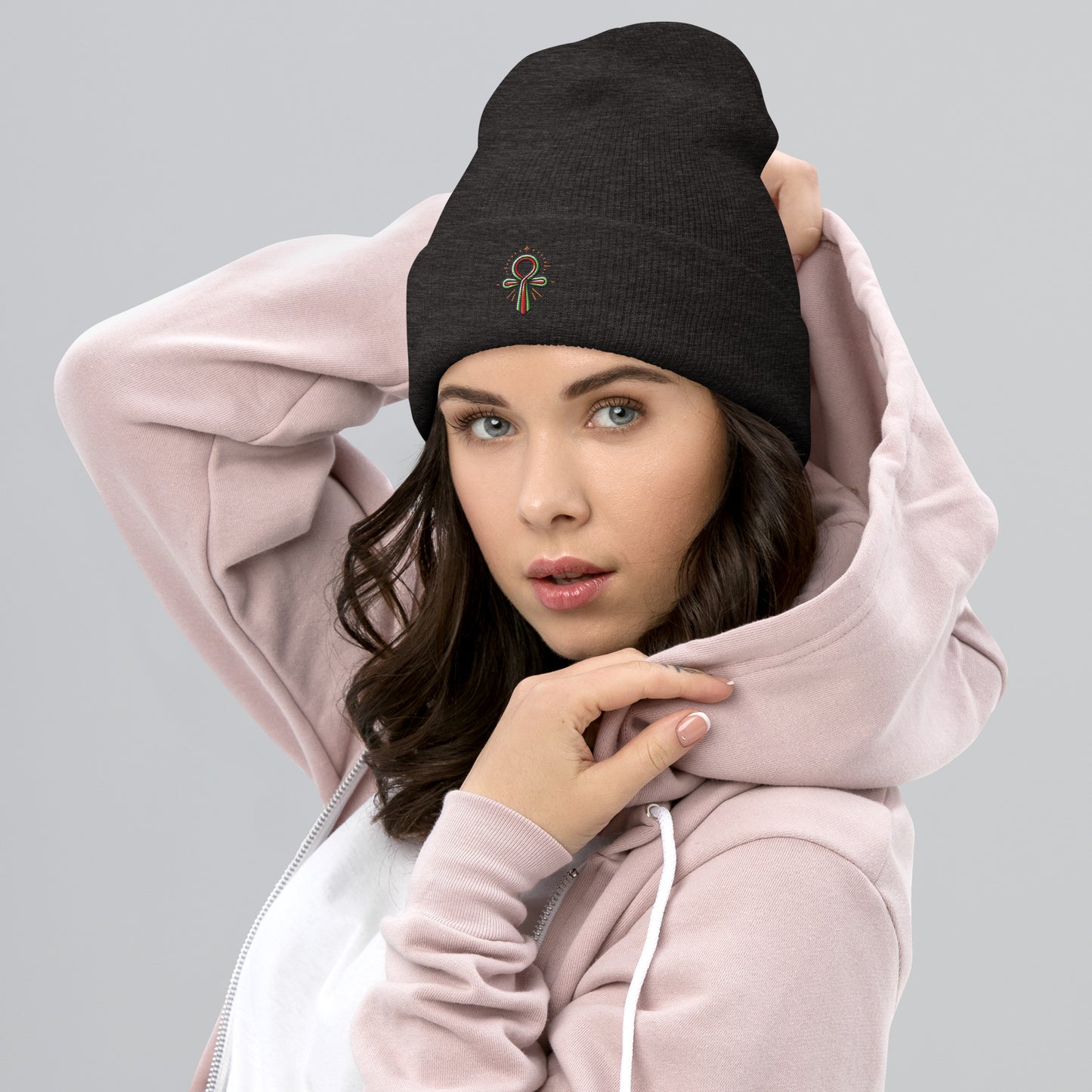 Cuffed Beanie - Colorful Ankh - Key of Life Beanies Refine Zone Dark Grey