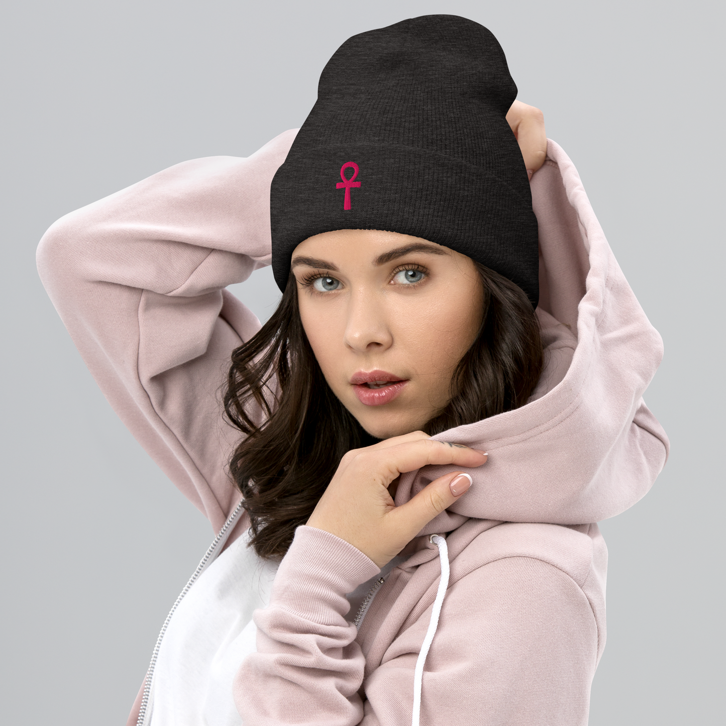 Cuffed Beanie - Pink Ankh Beanies Refine Zone Dark Grey