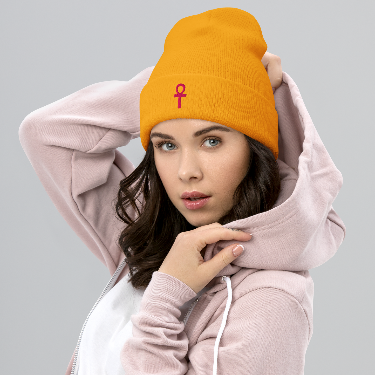 Cuffed Beanie - Pink Ankh Beanies Refine Zone Gold