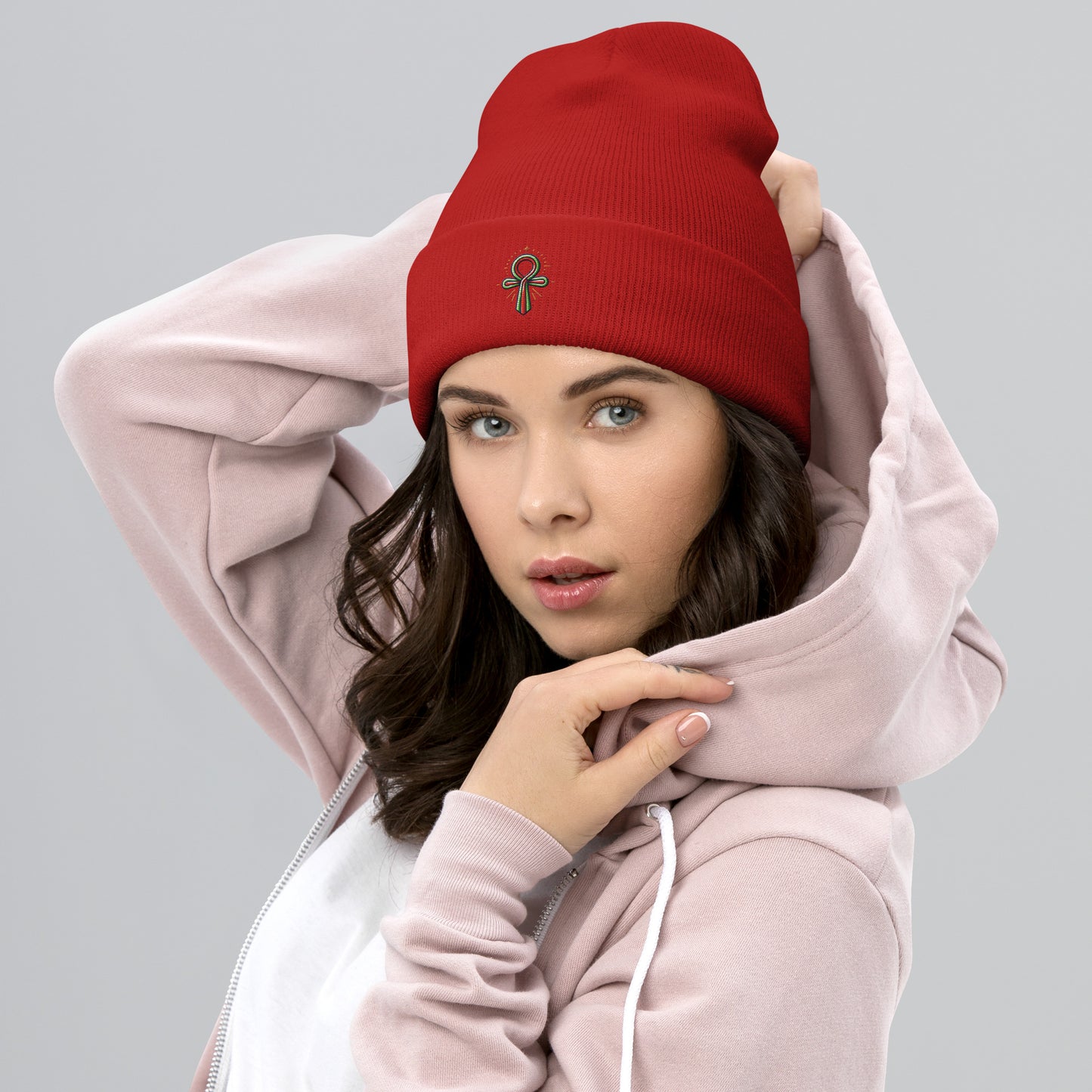 Cuffed Beanie - Colorful Ankh - Key of Life Beanies Refine Zone Red
