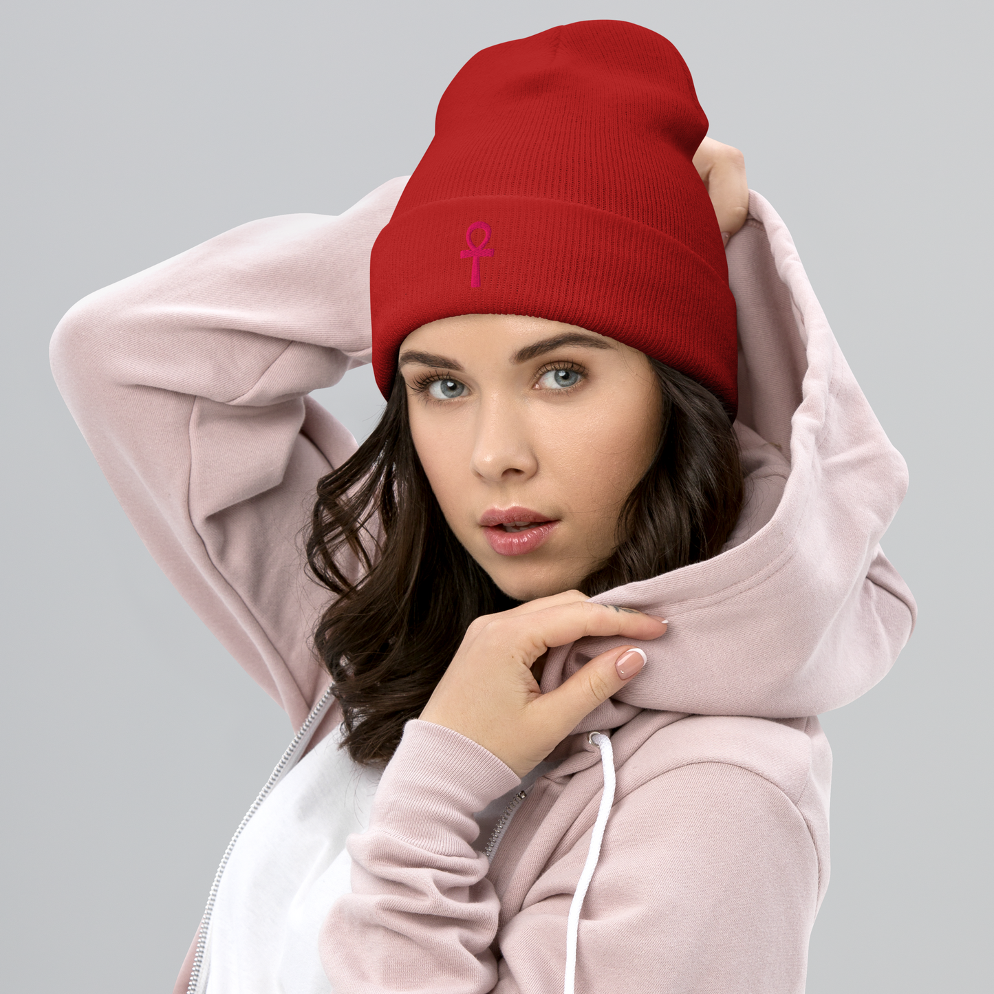 Cuffed Beanie - Pink Ankh Beanies Refine Zone Red