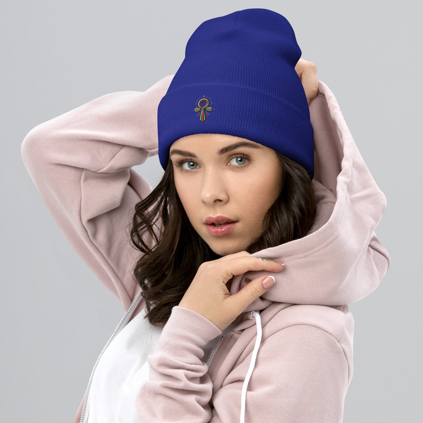 Cuffed Beanie - Colorful Ankh - Key of Life Beanies Refine Zone Royal