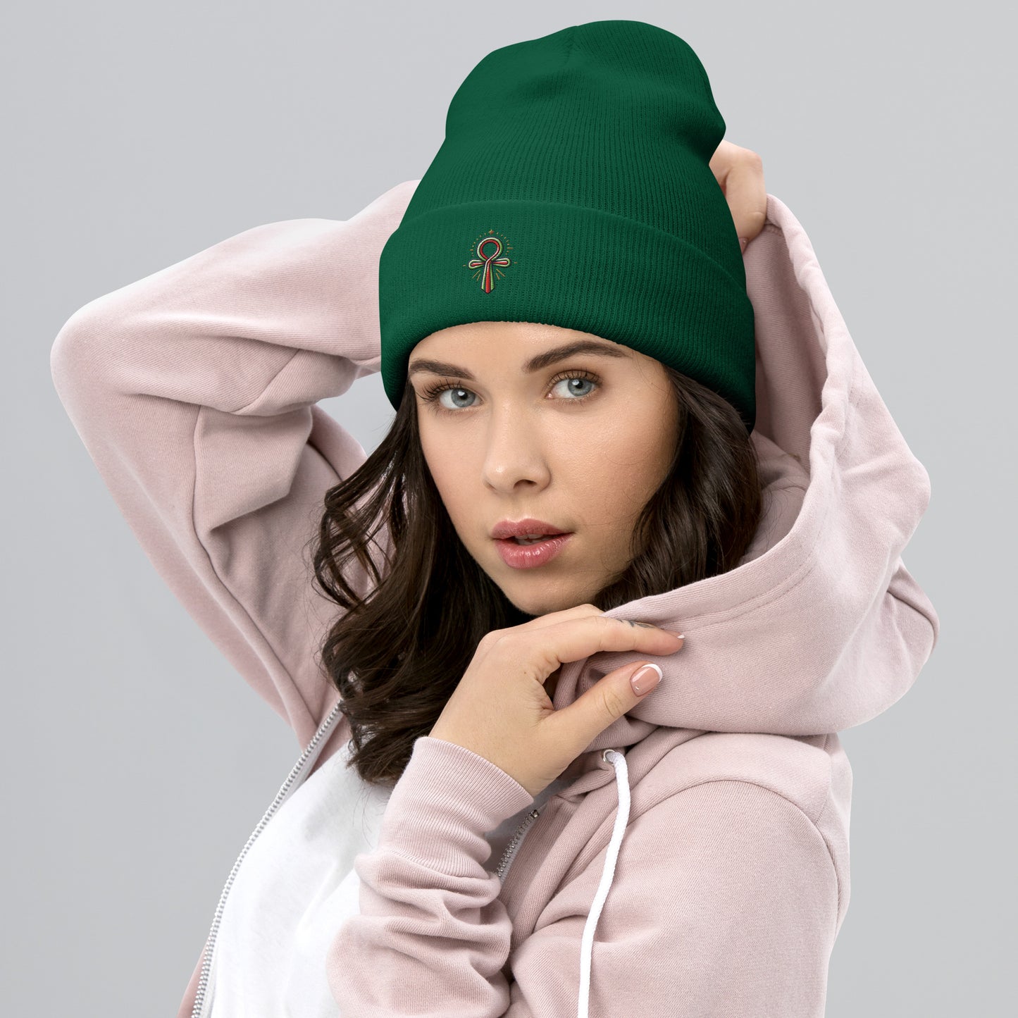 Cuffed Beanie - Colorful Ankh - Key of Life Beanies Refine Zone Spruce