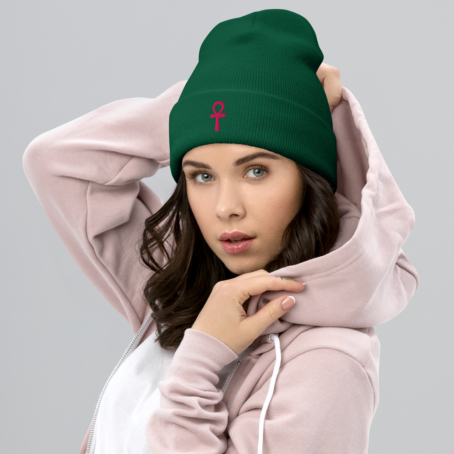 Cuffed Beanie - Pink Ankh Beanies Refine Zone Spruce