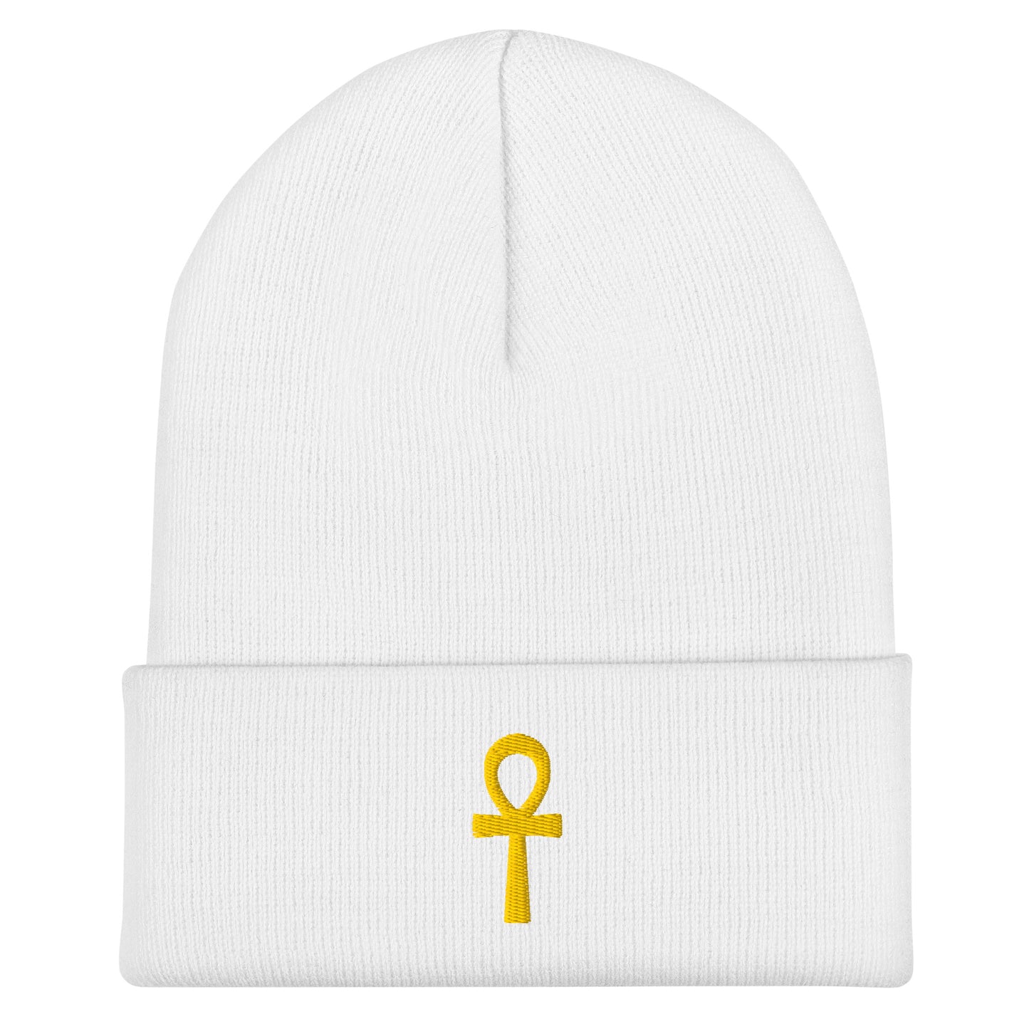 Cuffed Beanie – Ankh (☥) Beanies Refine Zone White