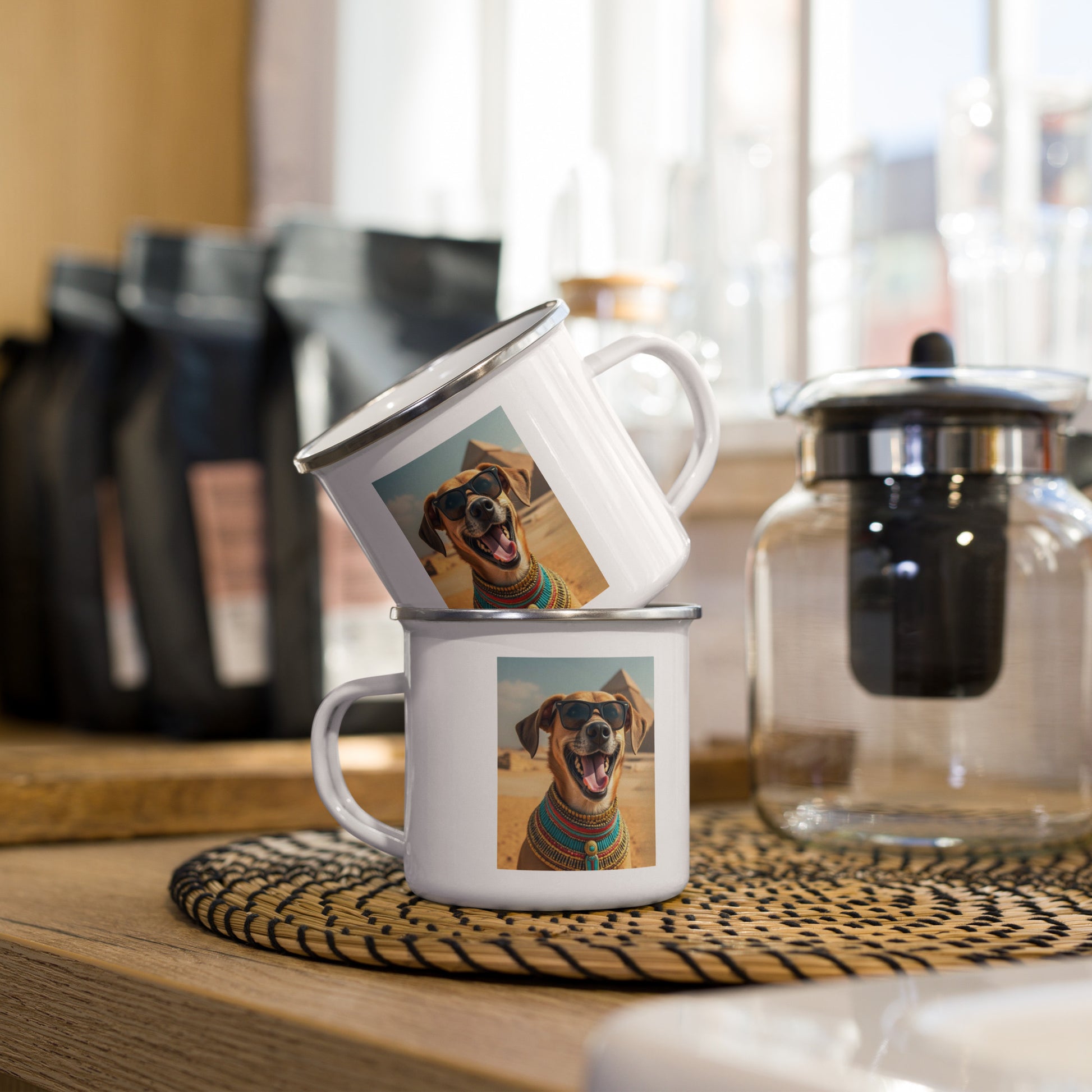 Enamel Mug - Dog in Sunglasses at Pyramids Mugs Refine Zone Default Title  