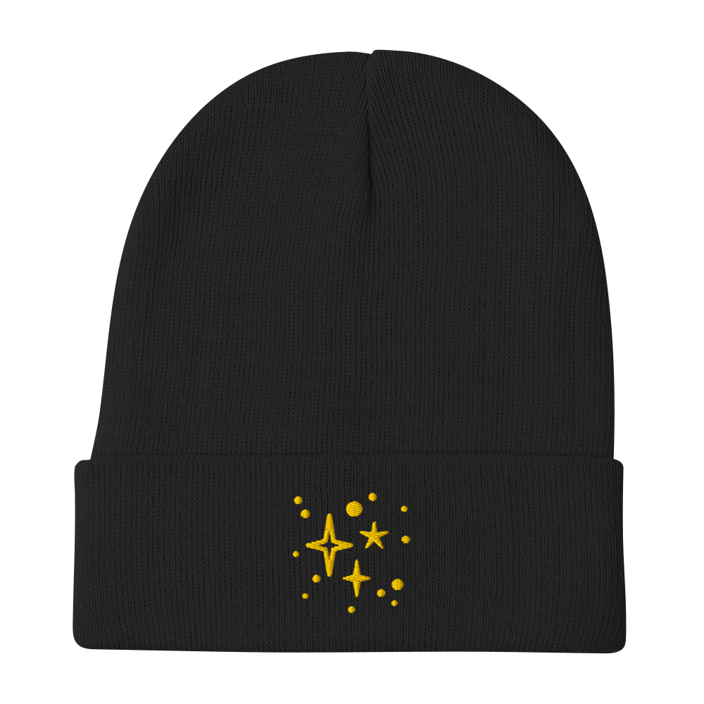 Embroidered Beanie - Gold Stars Beanies Refine Zone Black