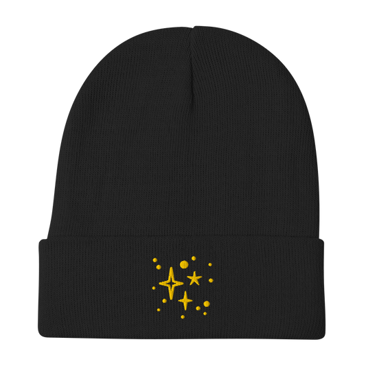 Embroidered Beanie - Gold Stars Beanies Refine Zone Black
