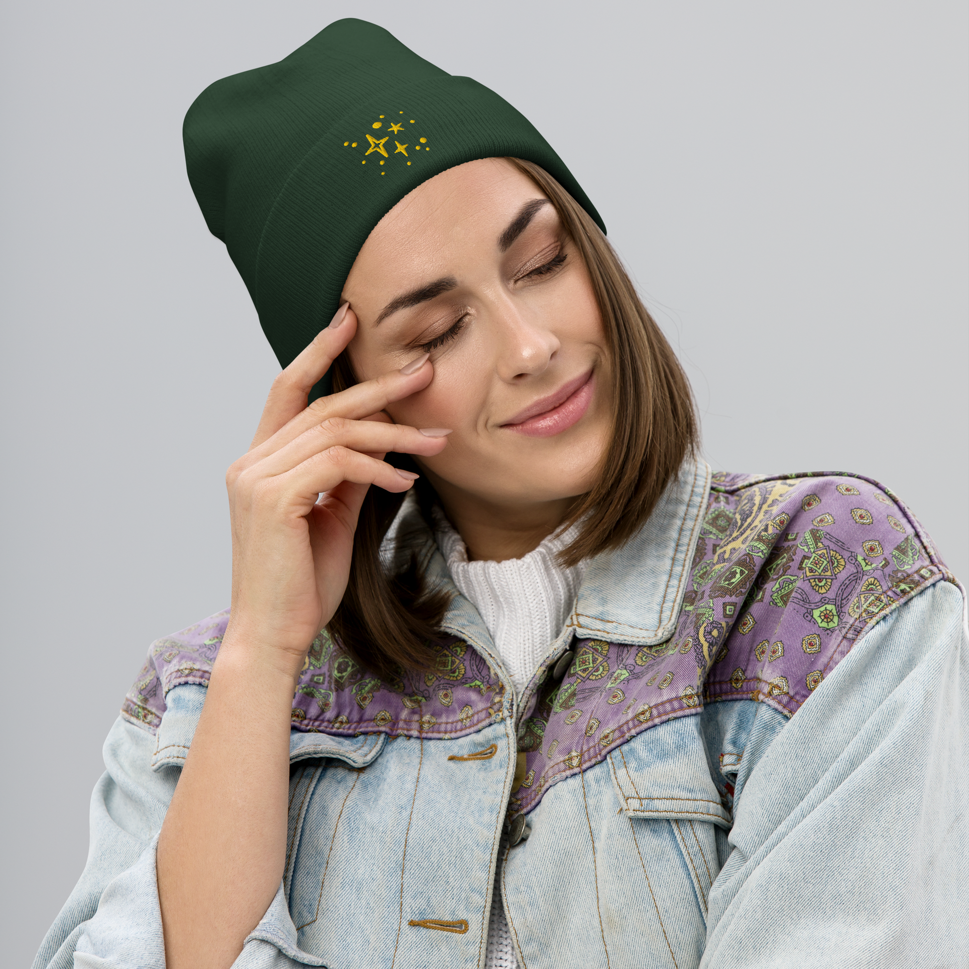 Embroidered Beanie - Gold Stars Beanies Refine Zone