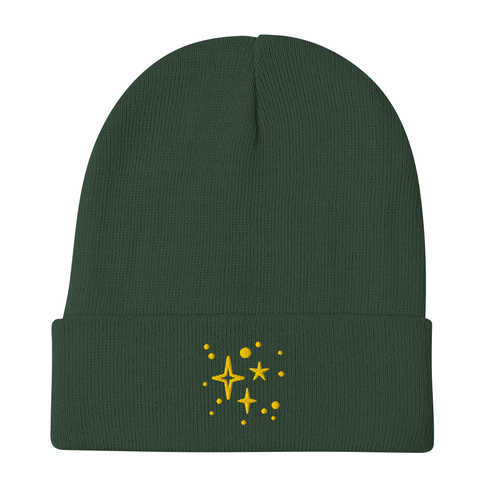 Embroidered Beanie - Gold Stars Beanies Refine Zone Dark green