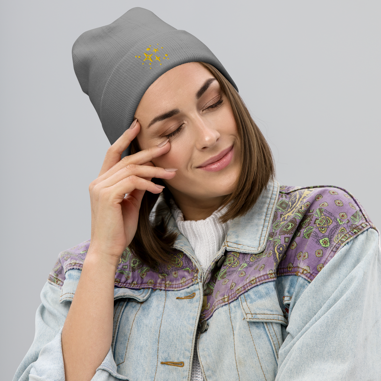 Embroidered Beanie - Gold Stars Beanies Refine Zone
