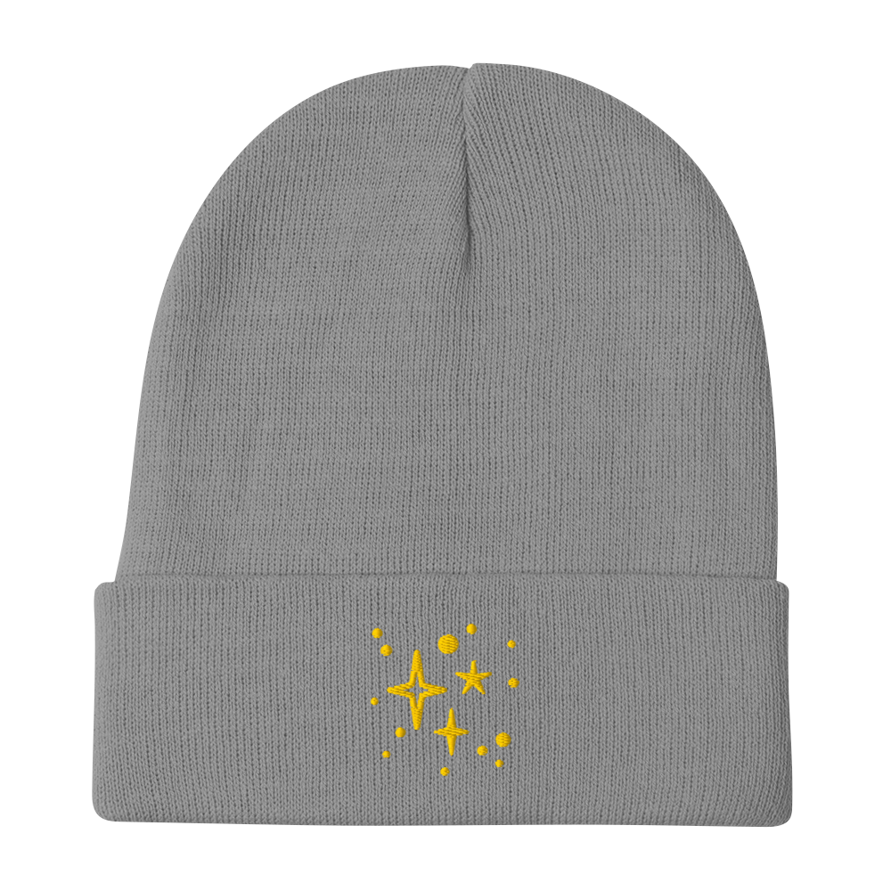 Embroidered Beanie - Gold Stars Beanies Refine Zone Gray