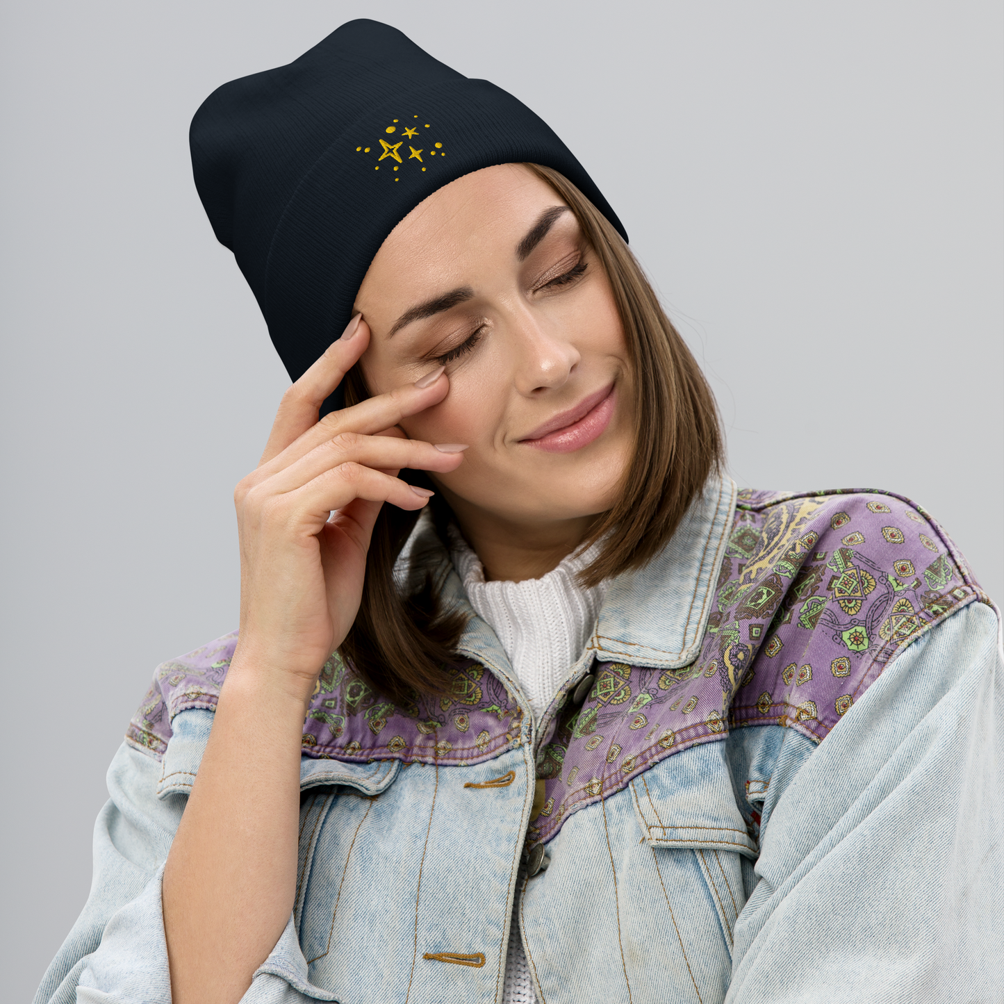 Embroidered Beanie - Gold Stars Beanies Refine Zone