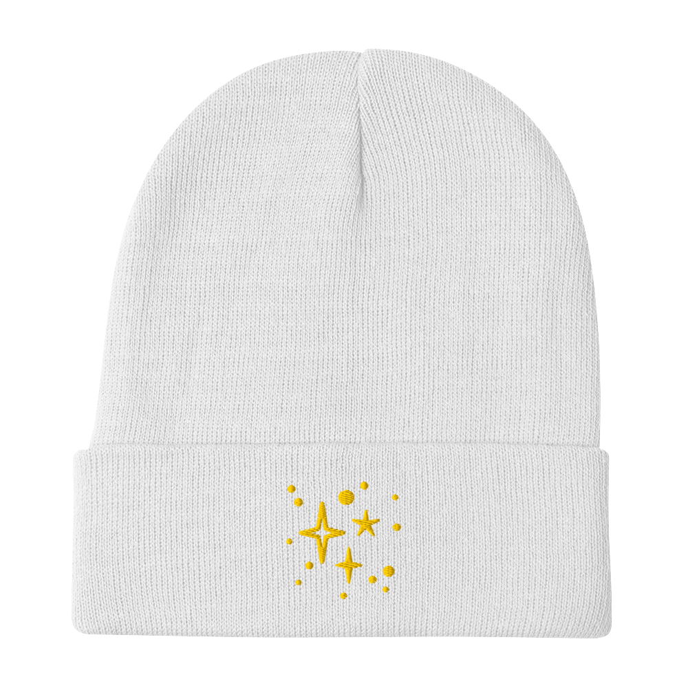 Embroidered Beanie - Gold Stars Beanies Refine Zone White