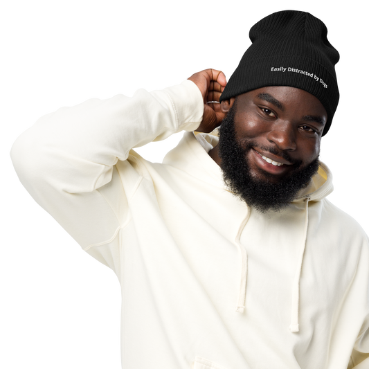 Eco-friendly 100% Organic Cotton Ribbed Cuffed Beanie - Easily Distracted by Dogs Beanies Refine Zone Black