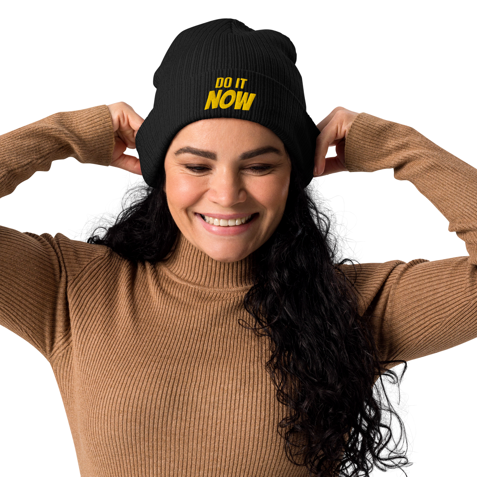 Eco-friendly 100% Organic Cotton Ribbed Cuffed Beanie - Do It Now Beanies Refine Zone Black