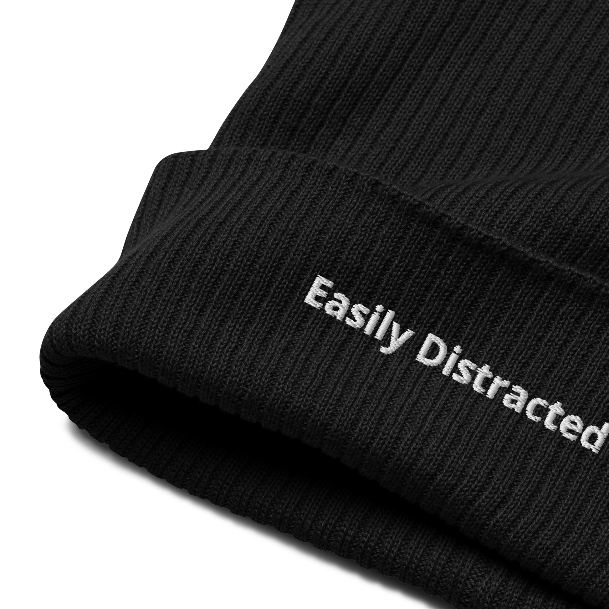 Eco-friendly 100% Organic Cotton Ribbed Cuffed Beanie - Easily Distracted by Dogs Beanies Refine Zone
