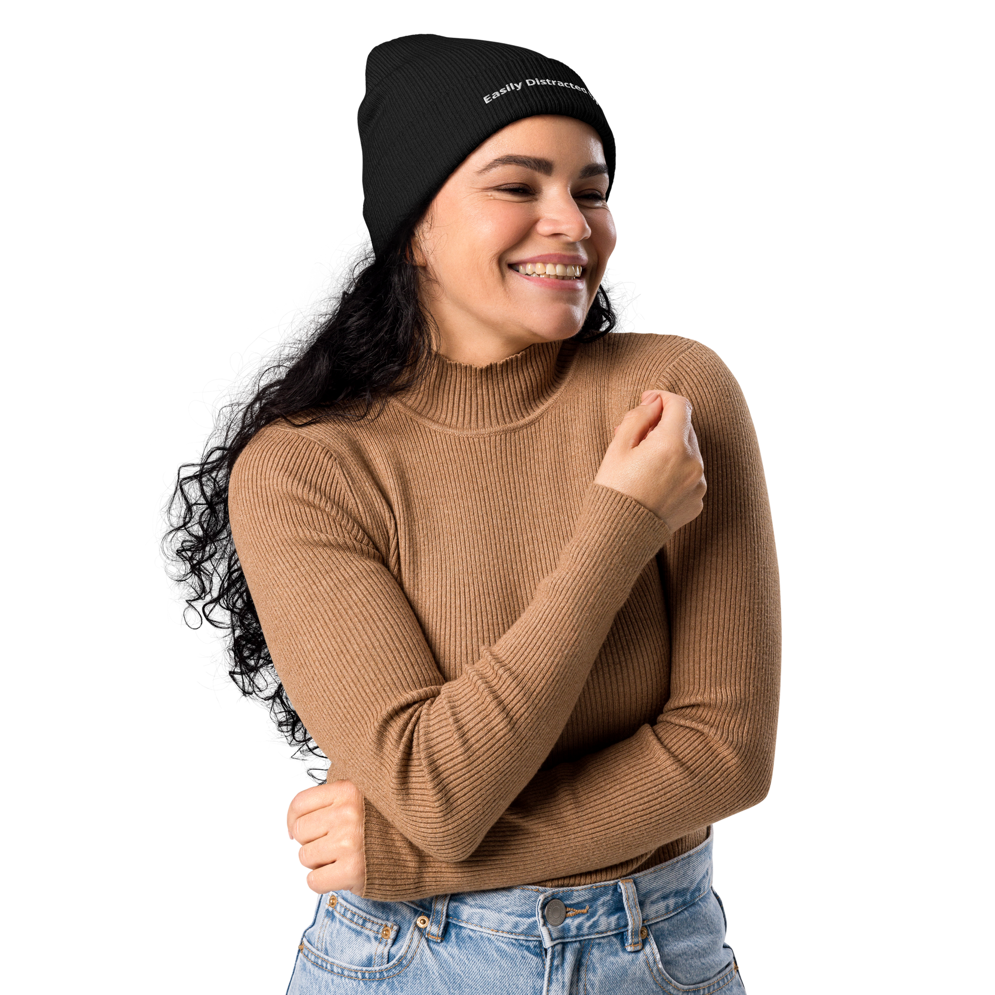 Eco-friendly 100% Organic Cotton Ribbed Cuffed Beanie - Easily Distracted by Dogs Beanies Refine Zone