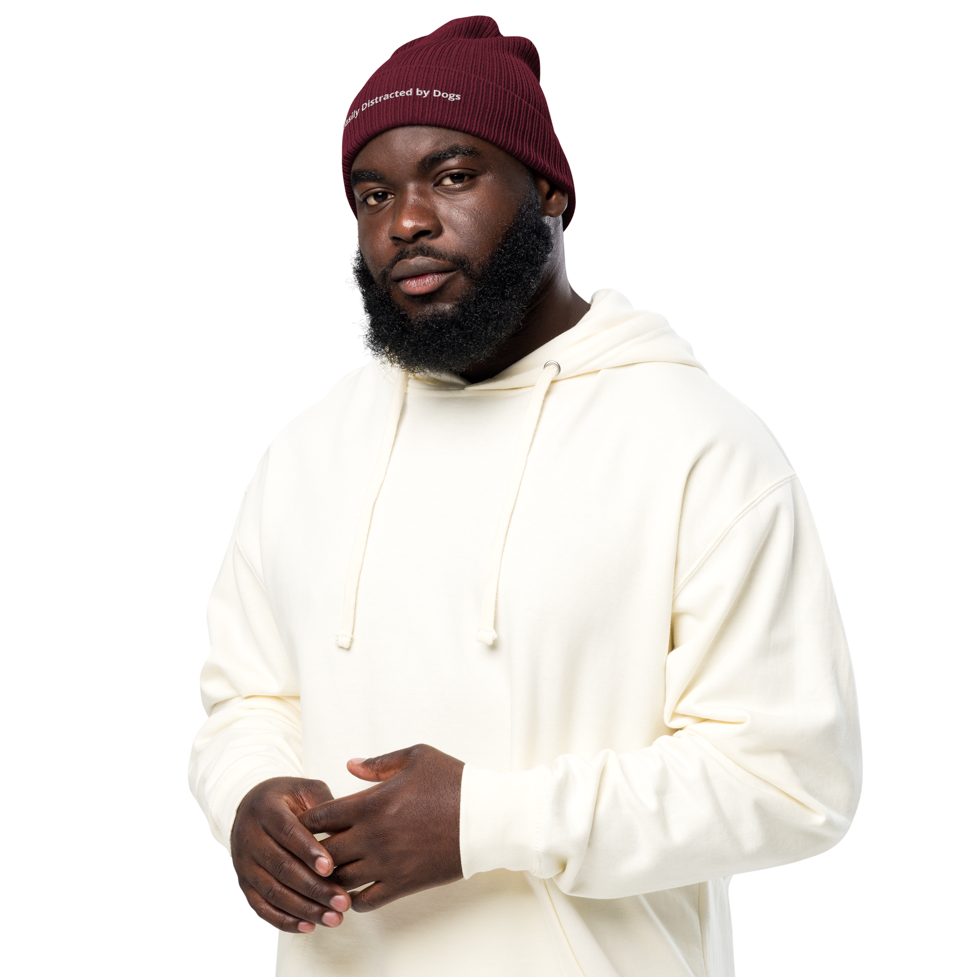Eco-friendly 100% Organic Cotton Ribbed Cuffed Beanie - Easily Distracted by Dogs Beanies Refine Zone