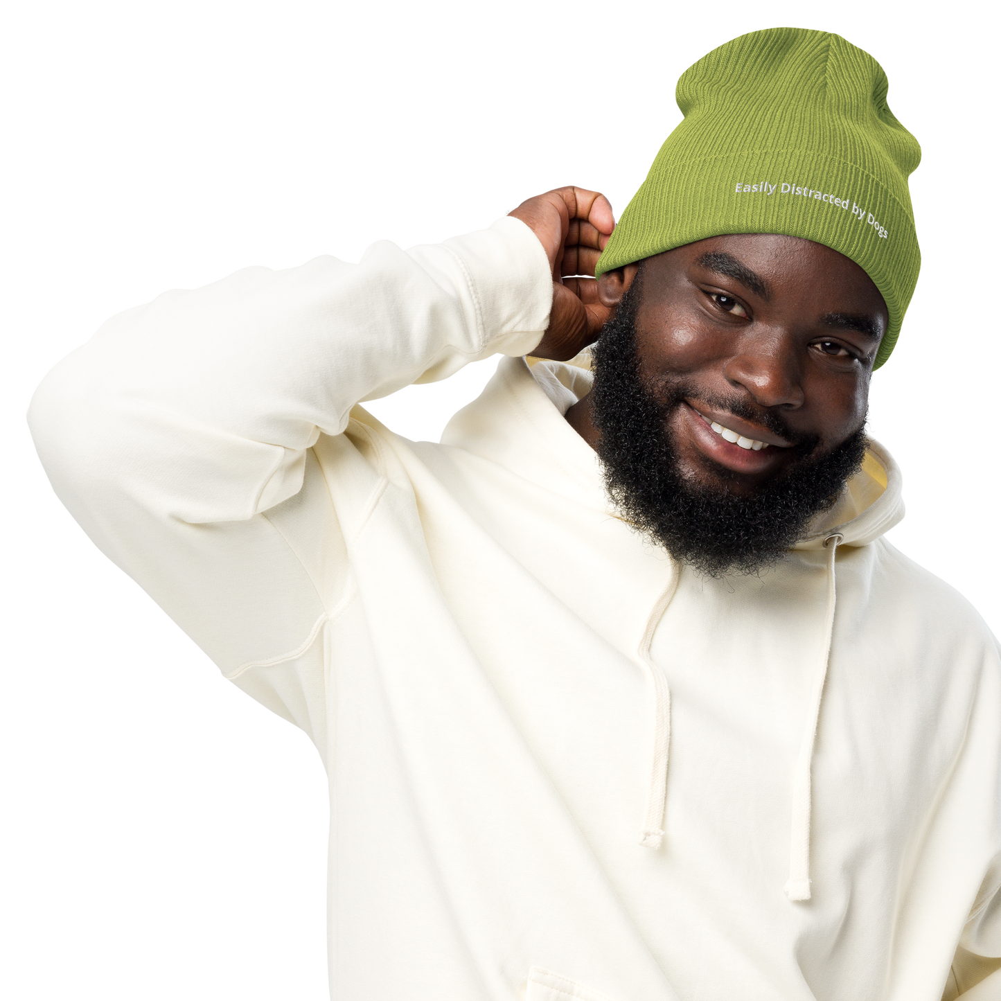 Eco-friendly 100% Organic Cotton Ribbed Cuffed Beanie - Easily Distracted by Dogs Beanies Refine Zone Leaf Green