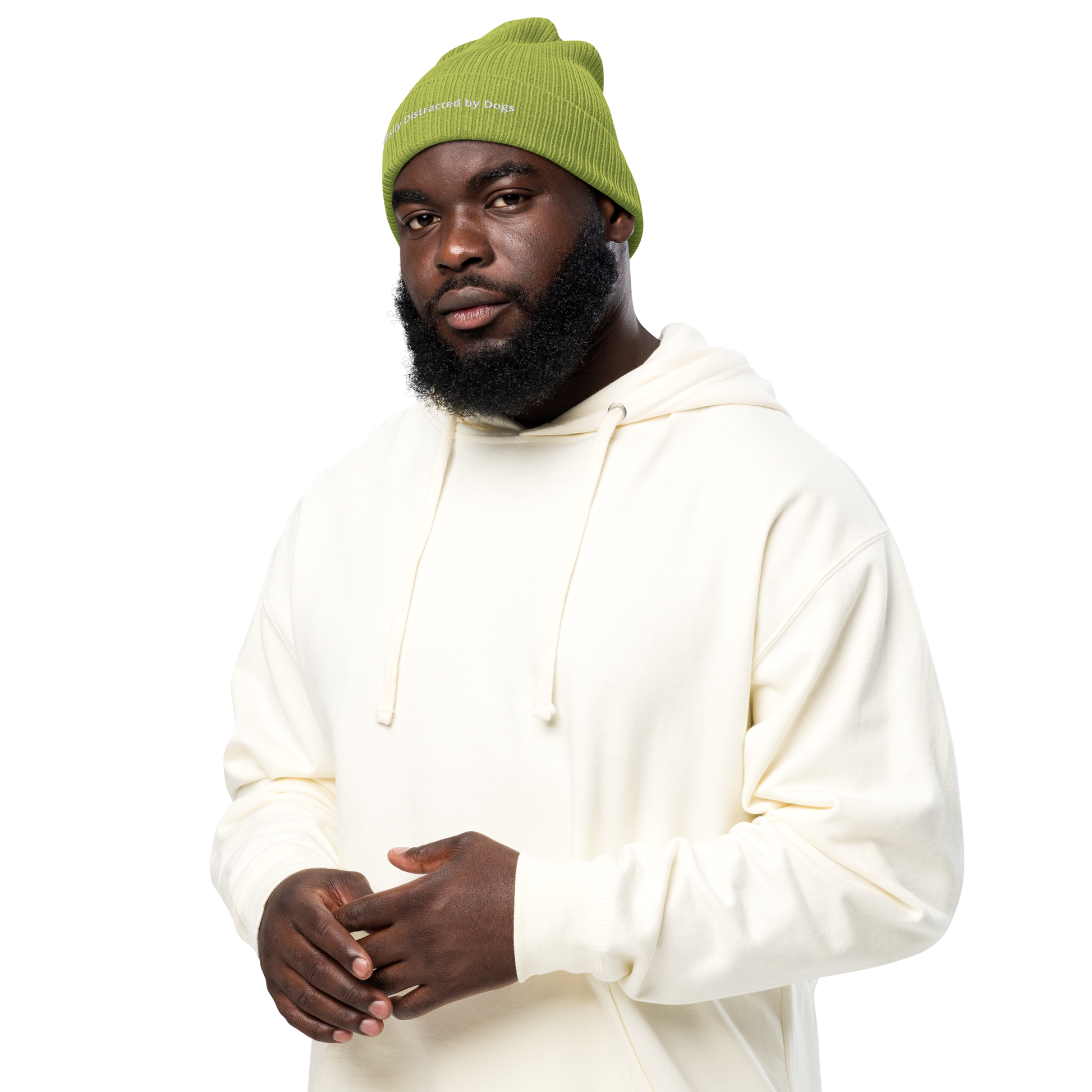Eco-friendly 100% Organic Cotton Ribbed Cuffed Beanie - Easily Distracted by Dogs Beanies Refine Zone