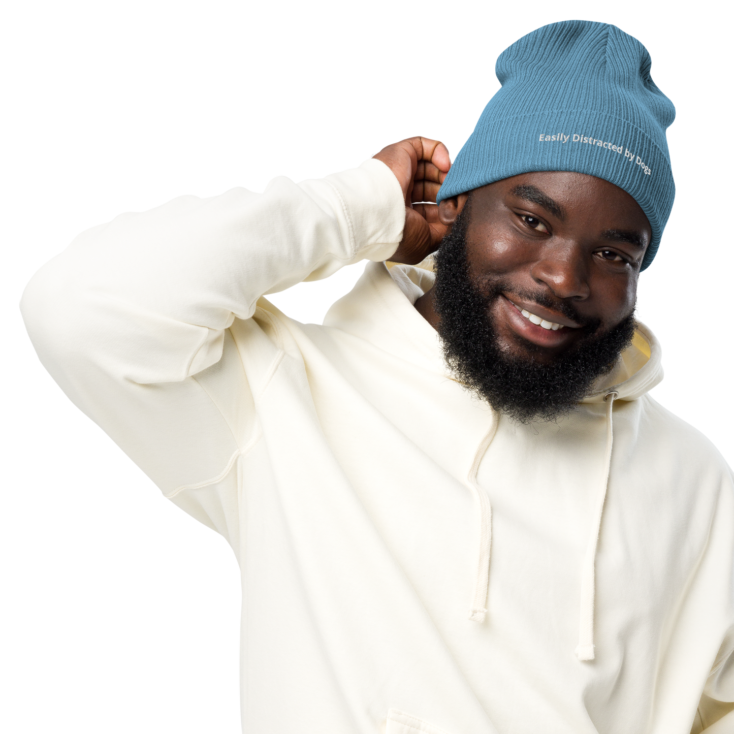 Eco-friendly 100% Organic Cotton Ribbed Cuffed Beanie - Easily Distracted by Dogs Beanies Refine Zone Light Avio Blue