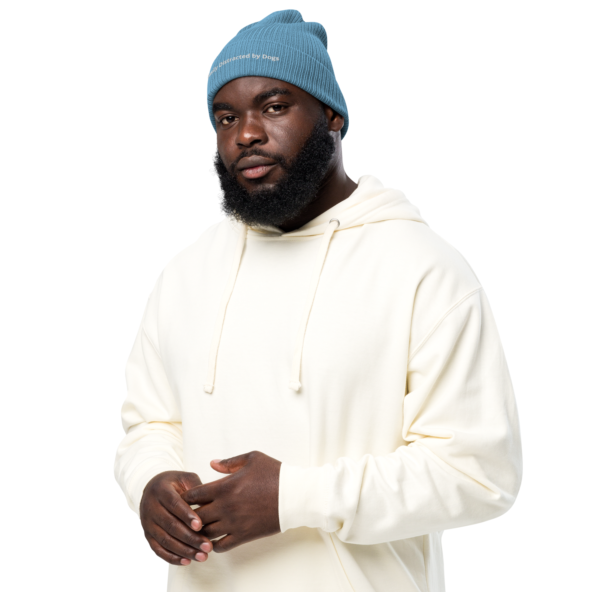 Eco-friendly 100% Organic Cotton Ribbed Cuffed Beanie - Easily Distracted by Dogs Beanies Refine Zone
