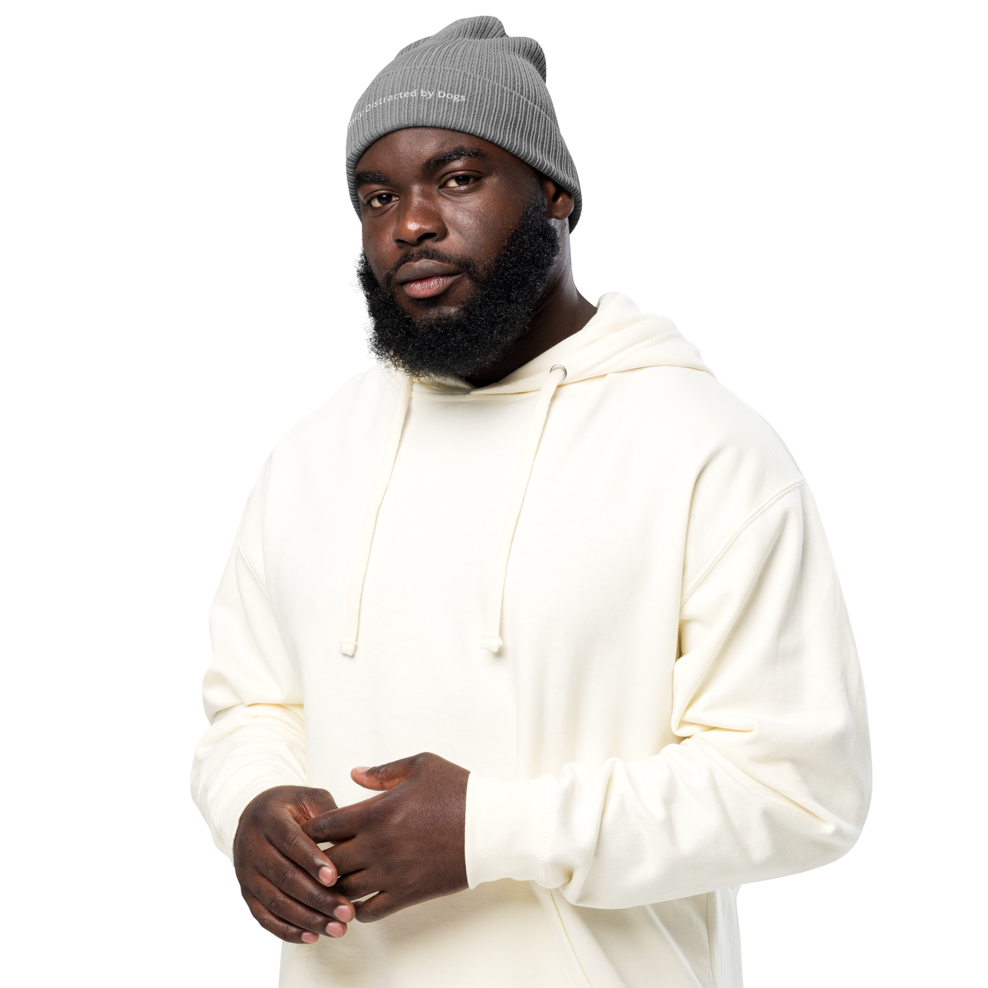 Eco-friendly 100% Organic Cotton Ribbed Cuffed Beanie - Easily Distracted by Dogs Beanies Refine Zone