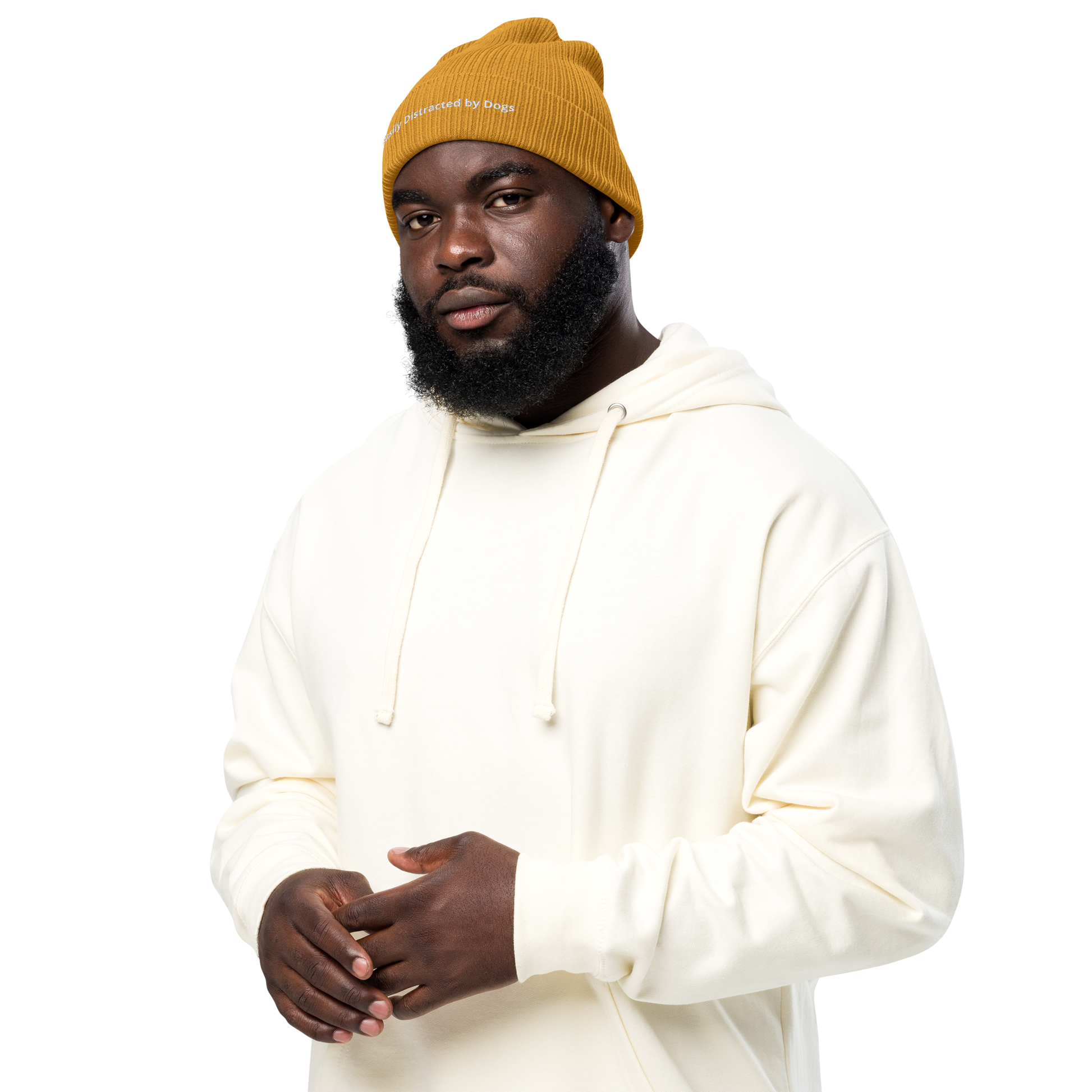 Eco-friendly 100% Organic Cotton Ribbed Cuffed Beanie - Easily Distracted by Dogs Beanies Refine Zone
