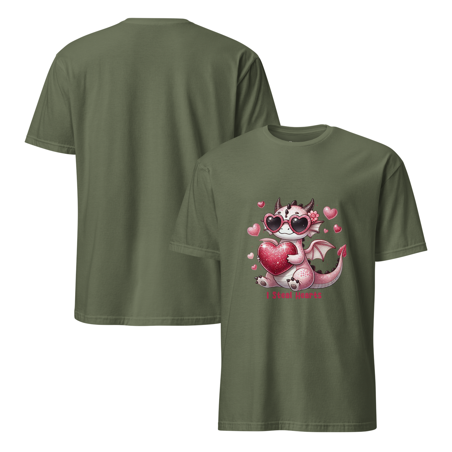 Short-Sleeve Unisex T-Shirt - I Steal Hearts T-Shirt Refine Zone Military Green S